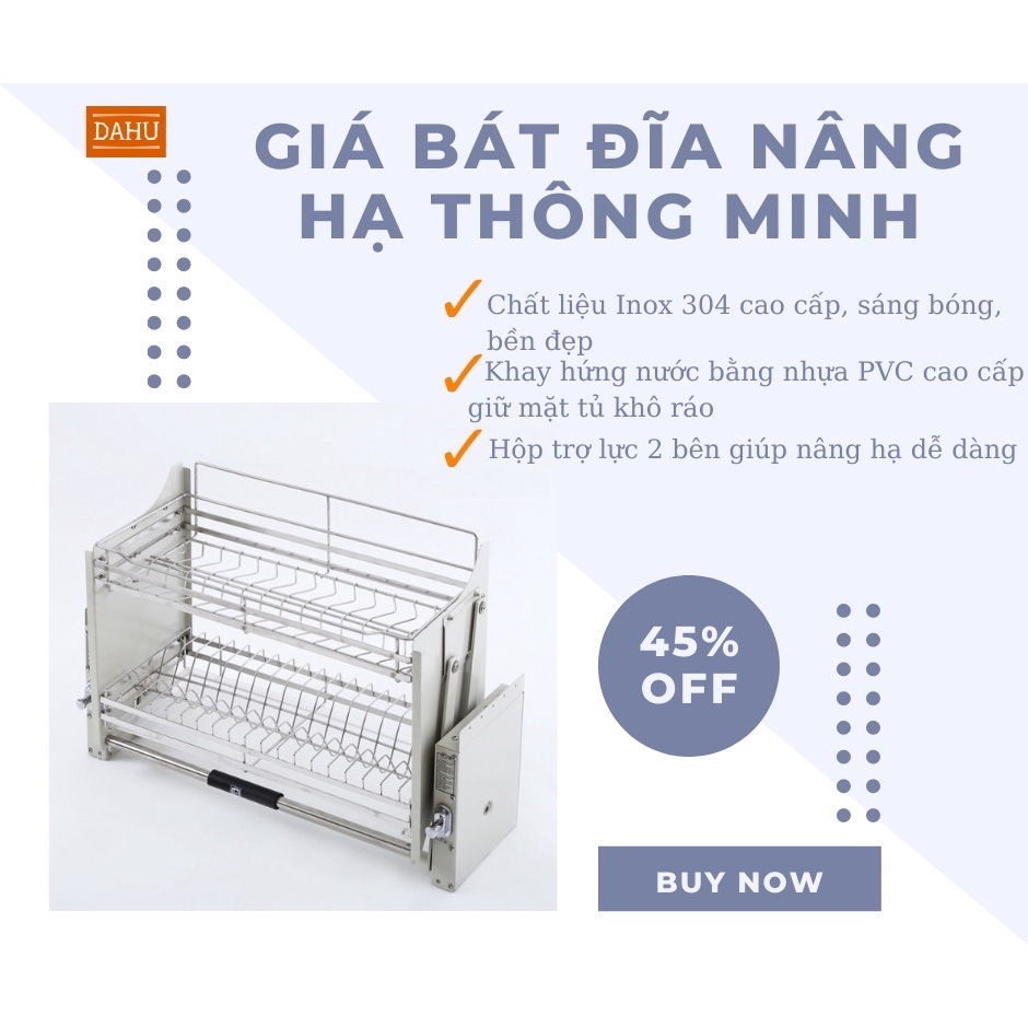 Giá Bát đĩa Nâng Hạ Inox 304, giá bát nâng hạ, Kệ Đựng Đồ Nhà Bếp Thông Minh