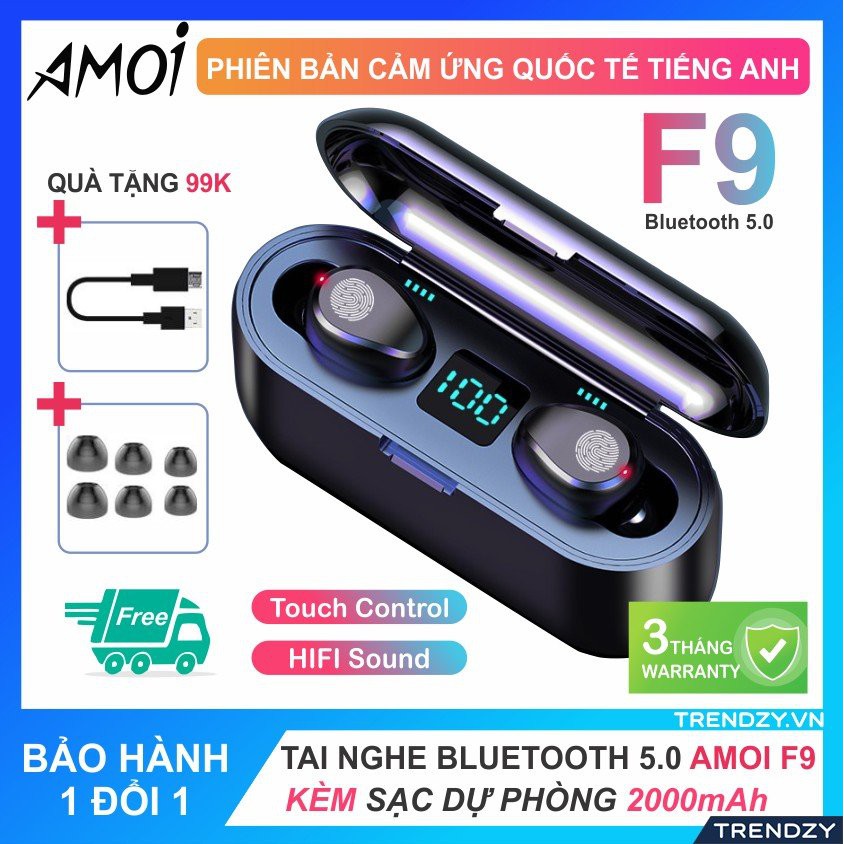 Tai nghe Bluetooth AMOI F9 TWS 5.0 bản QUỐC TẾ