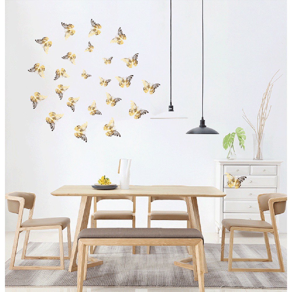 Bộ 12 Miếng Dán Tường Họa Tiết Bươm Bướm 3D Bằng Kim Loại Độc Đáo DIY
