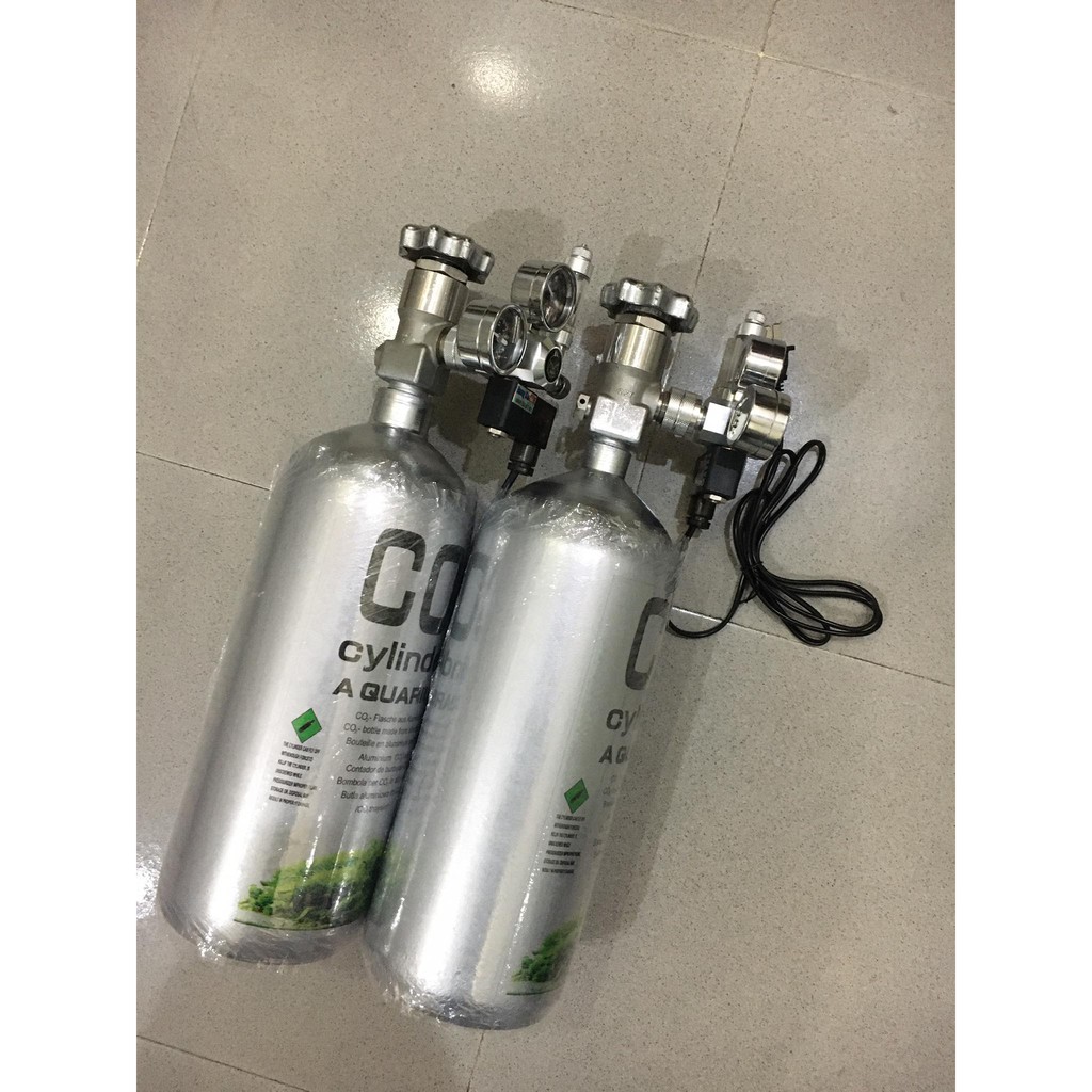 Bình co2 thép 2kg lùn + van điện mufan - dành cho hồ thủy sinh