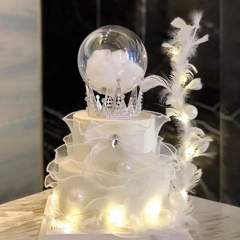 Quả Cầu Thủy Tinh Trong Suốt Bằng Nhựa 14Cm Trang Trí Bánh Kem