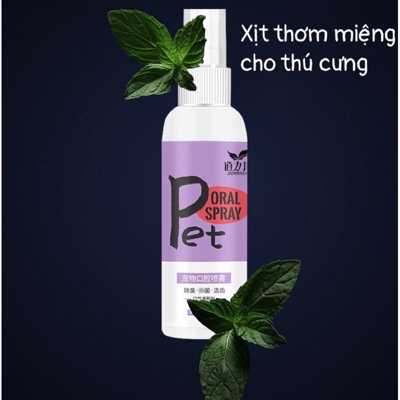 Xịt thơm miệng chính hãng Dorrikey cho thú cưng 120ml - súc miệng làm sạch răng miệng cho chó mèo