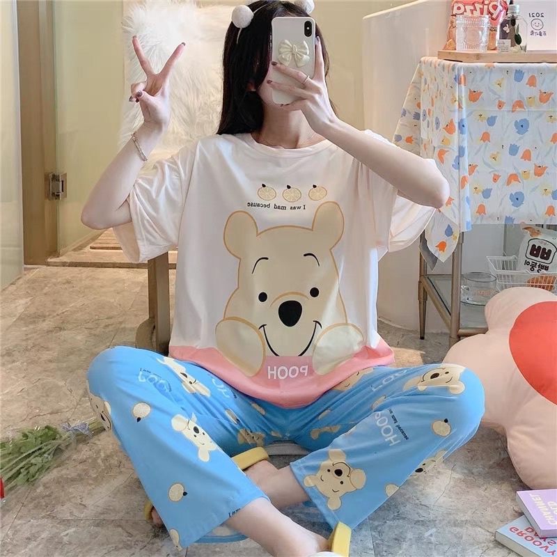 [BỘ PIJAMA] Bộ Mặc Nhà Quần Dài, Bộ Đồ Ngủ Nữ Chất Cotton Hình Dễ Thương