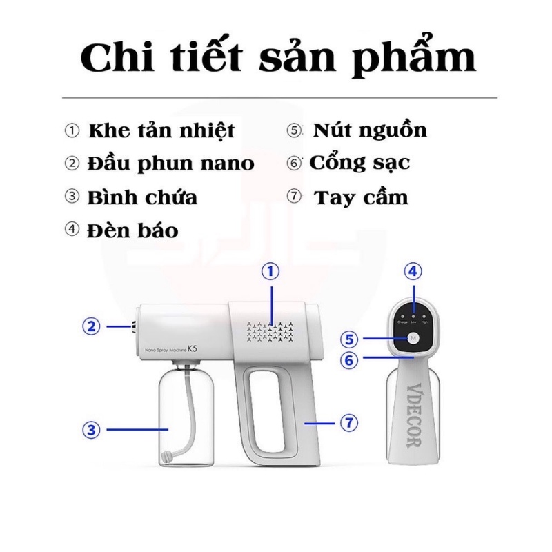 Máy Xịt Khử Khuẩn Cầm Tay, Súng Phun Khử Khuẩn K5 PRO Cao Cấp, Phun Sương Hạt Mịn