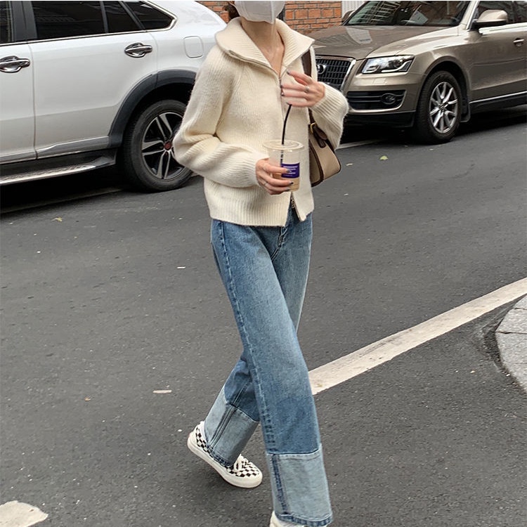 Quần Jean Ống Rộng Lưng Cao Thời Trang Thu Đông Mới 2022 Dành Cho Nữ