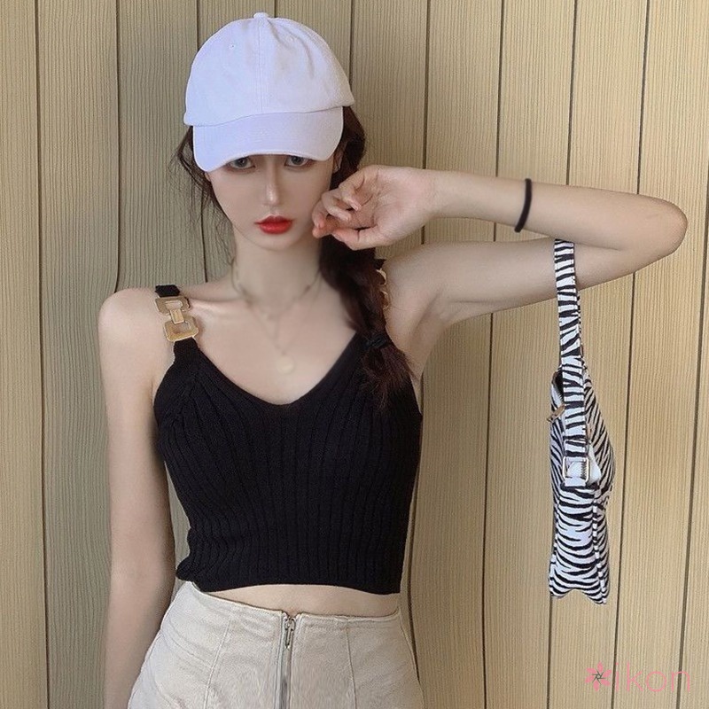 Áo Hai Dây Dáng Ngắn Màu Sắc Trơn Quyến Rũ Cho Nữ