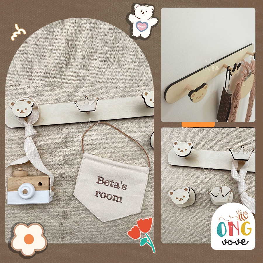 Móc gấu Treo Tường - Móc Treo Trang Trí phong cách vintage hàn quốc cho bé MTQA ongvobe
