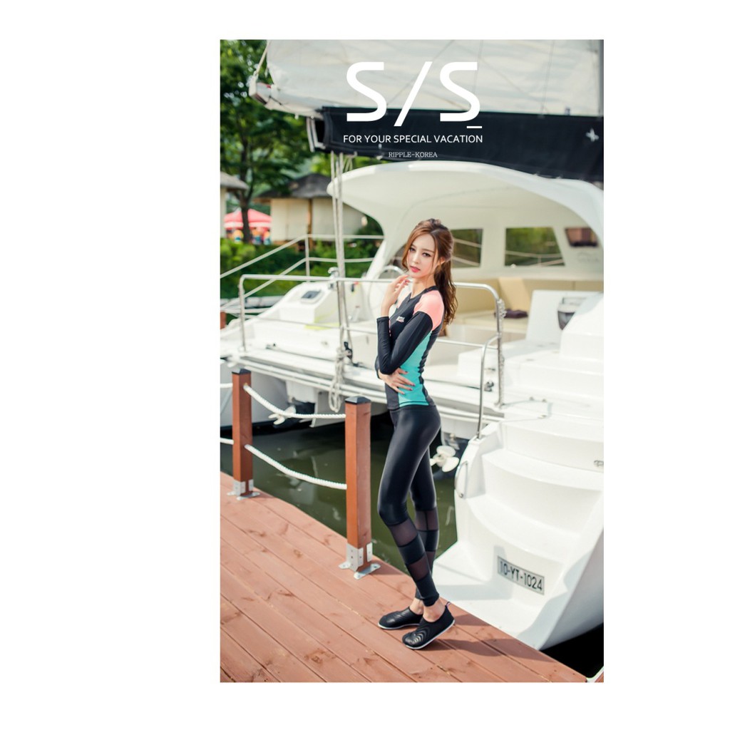 Đồ bơi dài tay Hàn Quốc áo khoác đen xanh hồng | BigBuy360 - bigbuy360.vn