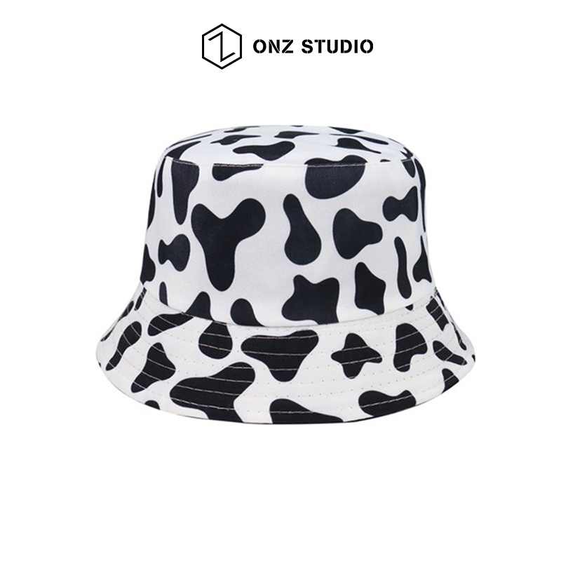 Nón bucket tai bèo ONZ STUDIO họa tiết trắng đen - Mũ bucket nam nữ cotton vành tròn ngựa vằn bò sữa Ulzzang MB03