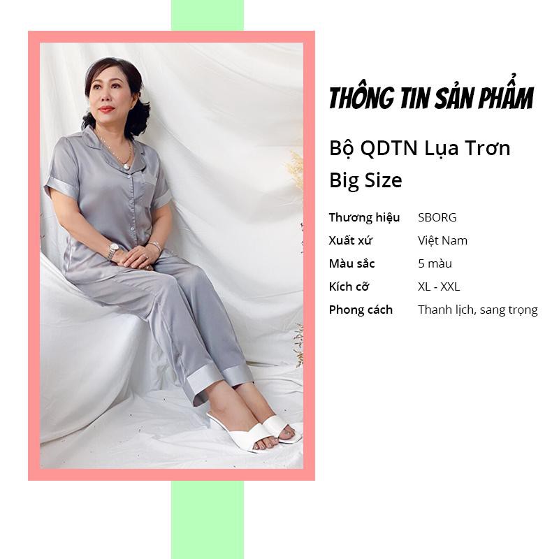 Đồ bộ mặc nhà trung niên SBORG pijama lụa satin cao cấp phối nẹp sang trọng tay ngắn có túi bigsize 45-85kg quà tặng mẹ