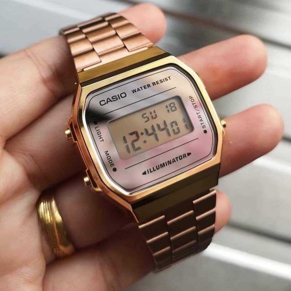 Đồng hồ Unisex Casio A168 Retro Digital Rose Gold - CASIO A168WECM-5DF – NAM/NỮ – KÍNH NHỰA – (PIN) – DÂY KIM LOẠI