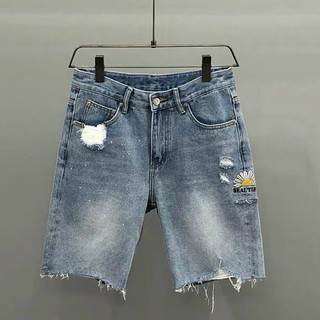 [Ảnh thật] Quần short jean thêu hoa cúc lai thả tua rua