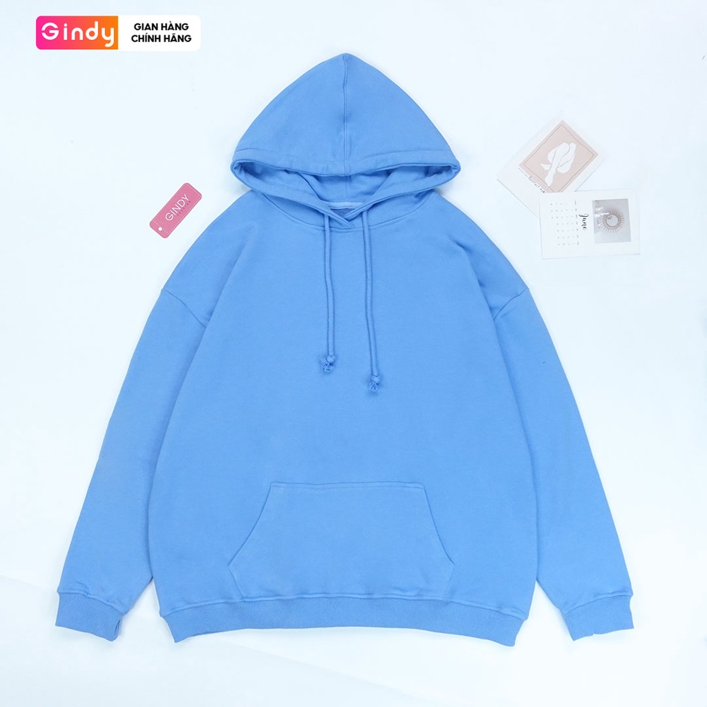 Áo hoodie trơn nữ GINDY dài tay có mũ basic form rộng unisex chất nỉ Ulzzang Hàn Quốc thời trang thu đông AMN004