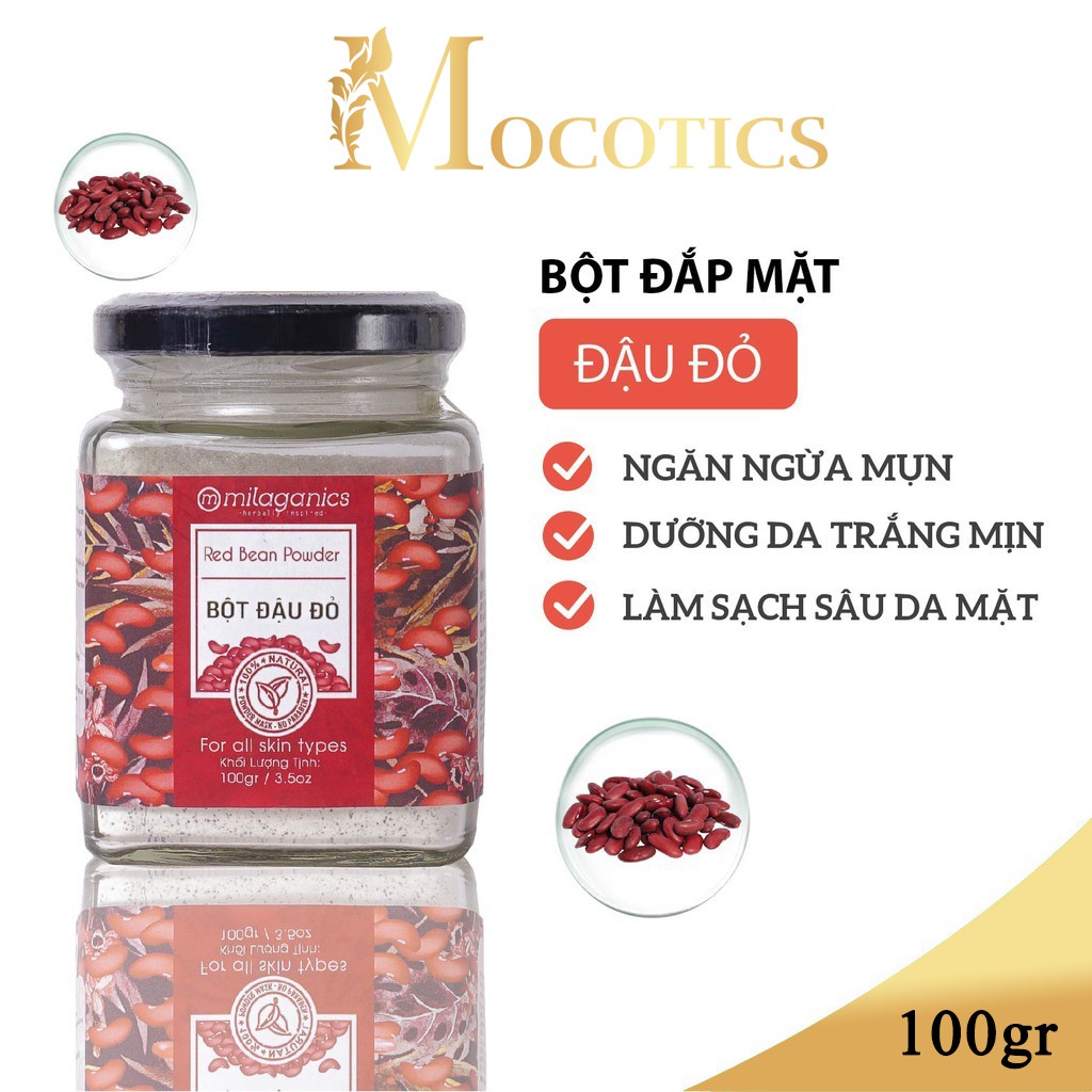 Bột Đậu Đỏ Nguyên Chất Đắp Mặt Nạ Ngăn Ngừa Mụn, Dưỡng Da Trắng Mịn MILAGANICS 100g (Hũ)