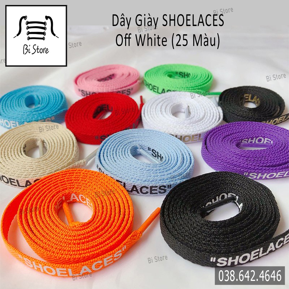 [Bảng 28 màu - 160cm] Dây giày dẹt có chữ SHOELACES dài 1m6 dành cho giày Nike AF1, AJ, Converse cổ cao [Bán theo cặp]