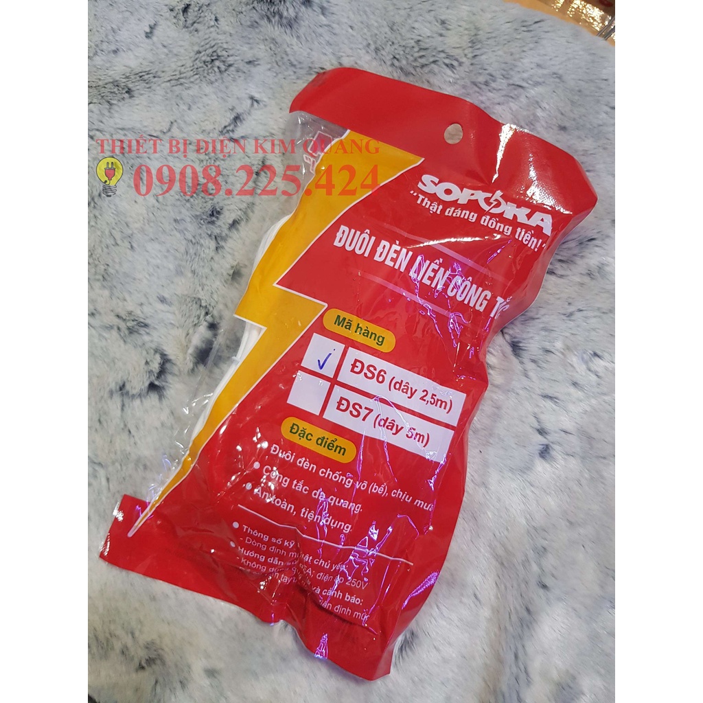 Đuôi đèn E27 liền công tắc SOPOKA DS6, DS7 dây dài 2,5m/5m TRẮNG