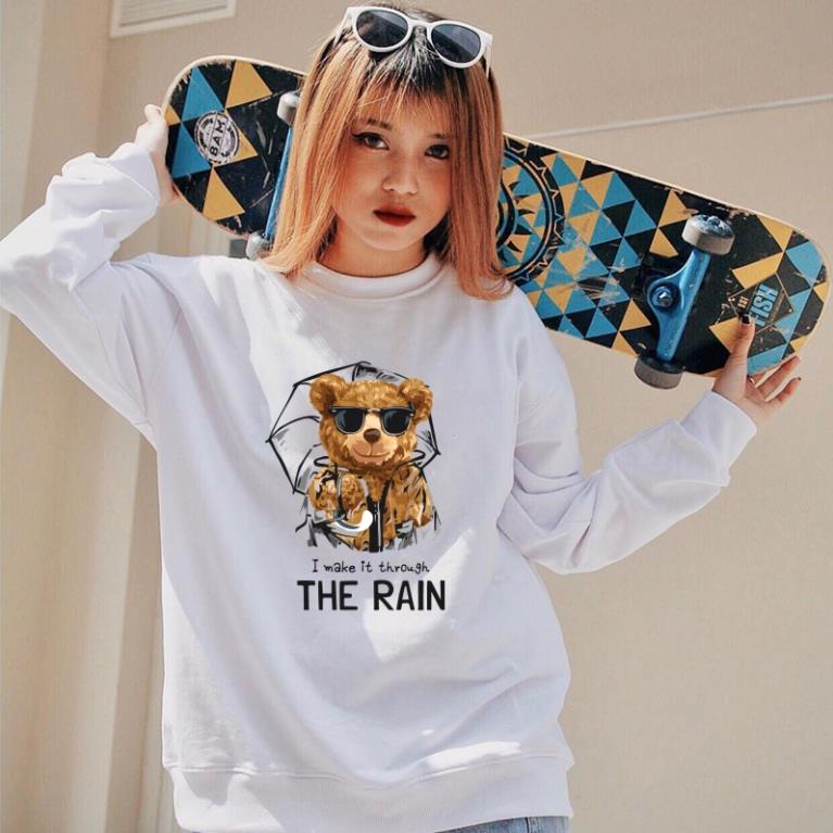 Áo Hoodie/Sweater 2 màu đen trắng Gấu throught the rain á (V347)