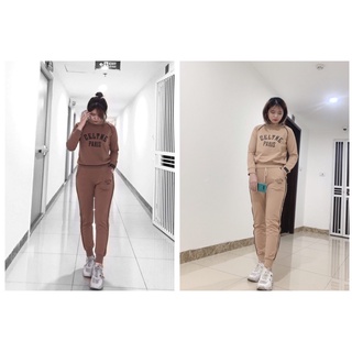 Bộ đồ thể thao chất nỉ áo dài tay và quần chun gấu