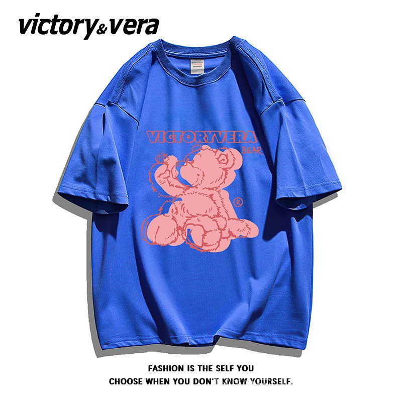 Áo Thun Cotton Dáng Rộng Tay Lỡ In Hình Gấu Phong Cách Preppy Mùa Hè Hàng Mới Dành Cho Bạn Nữ 2022