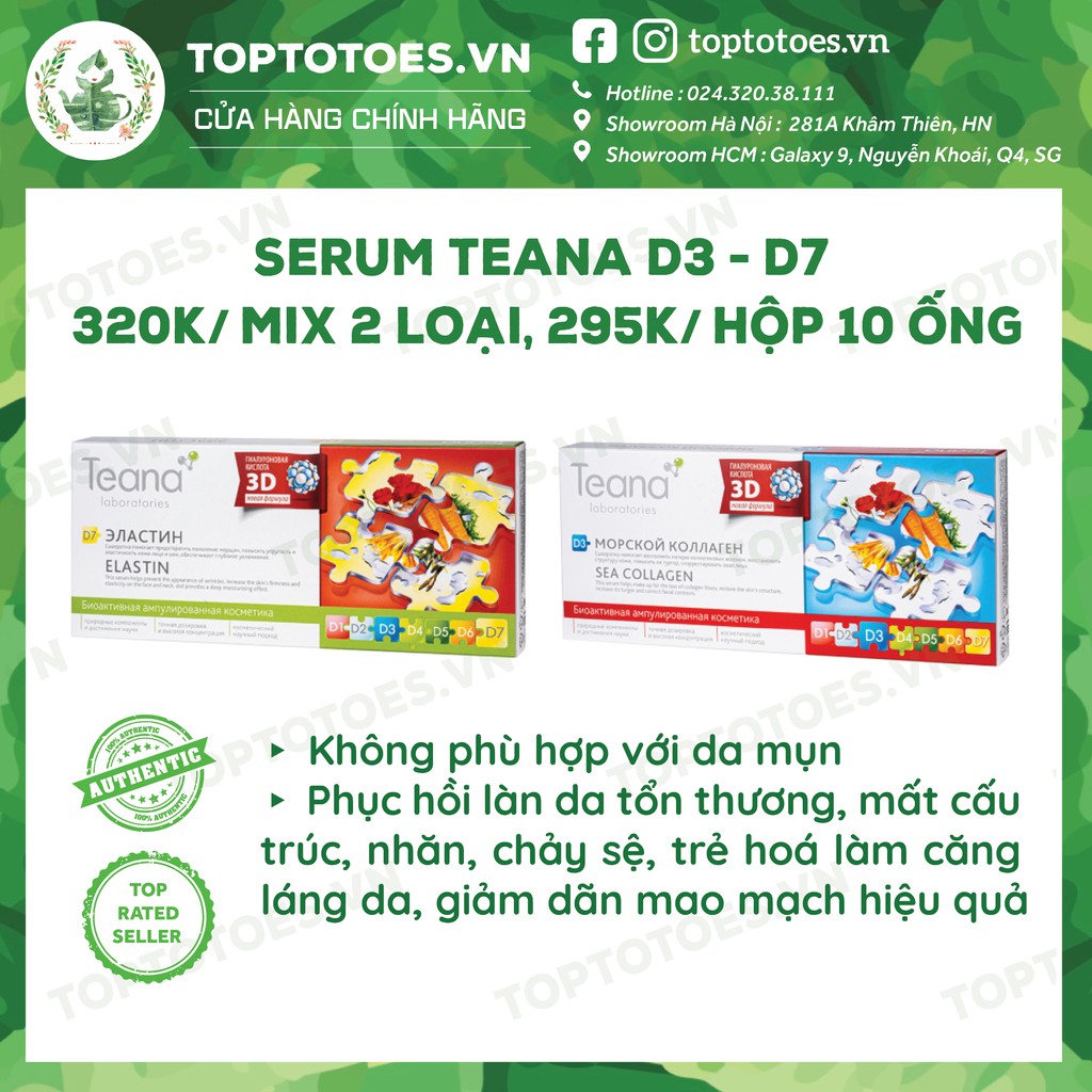 Serum Teana D3 Sea Collagen &amp; D7 Elastin phục hồi làn da tổn thương, mất cấu trúc, nhăn, chảy xệ, cho da căng láng