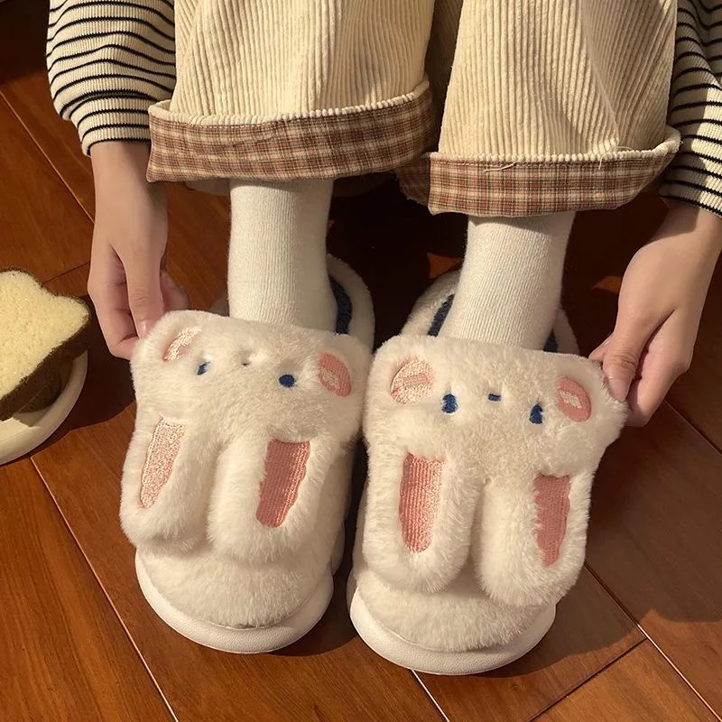 Dép cotton RENBEN đi trong nhà đế dày chống trượt họa tiết hoạt hình dễ thương