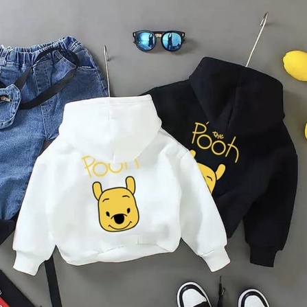 Áo hoodie unisex Con Xinh form rộng nỉ nam nữ GẤU POOH thời trang thu đông trẻ em từ 4 đến 10 tuổi