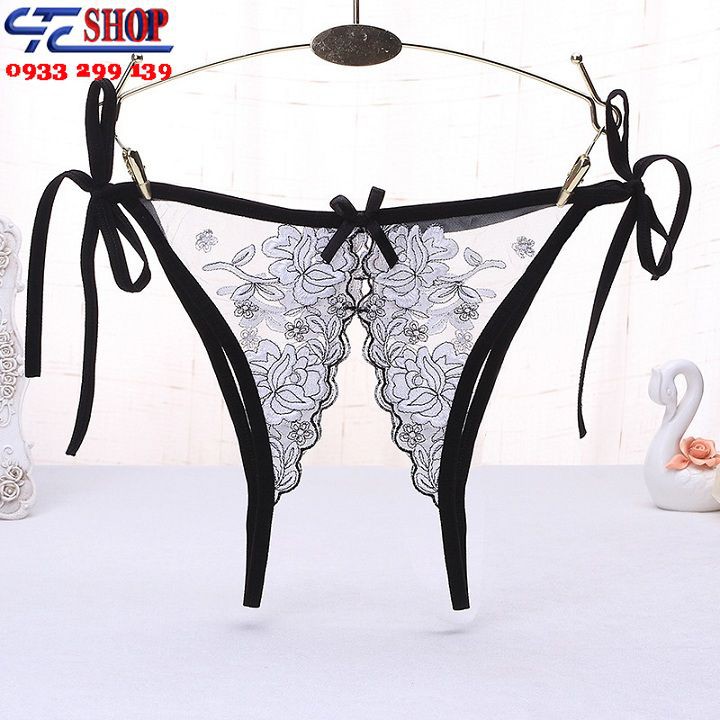 Quần lót nữ lọt khe cột dây xẻ đáy lưới thêu hoa cao cấp AQ079