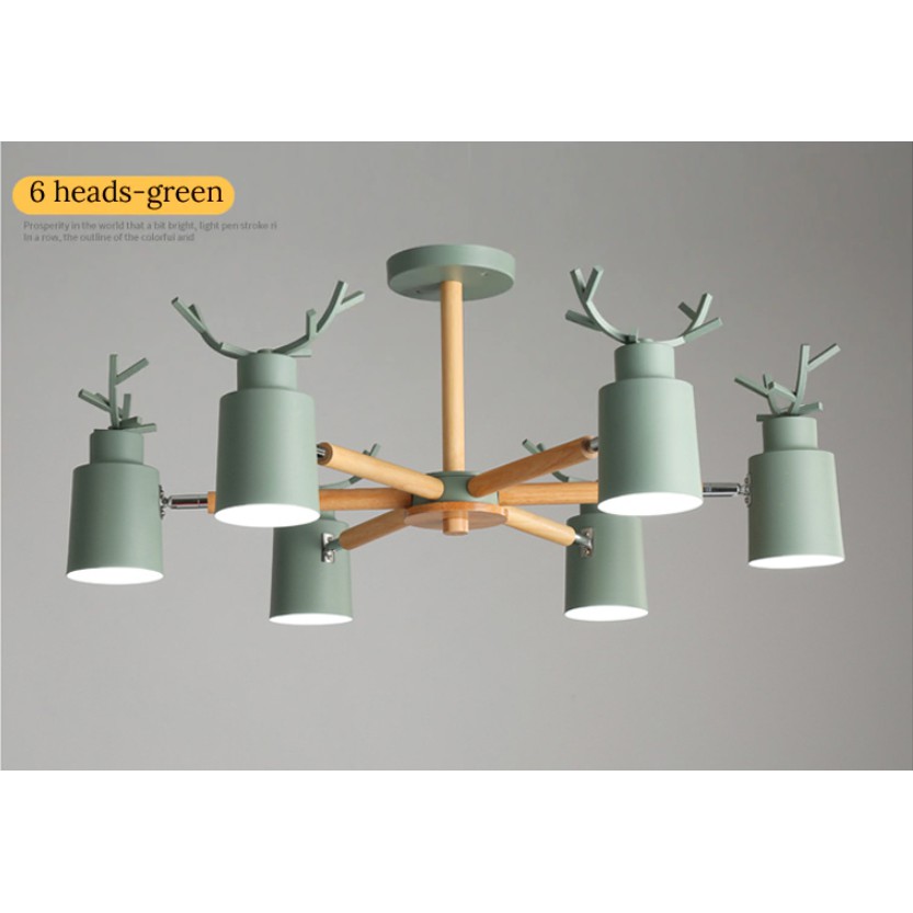 Đèn chùm Decor Vintage Sừng Hươu 6 tay (Các màu) - Tặng kèm 6 bóng led - Có Video - Phong cách Bắc Âu ENERGY GREEN LIGHT