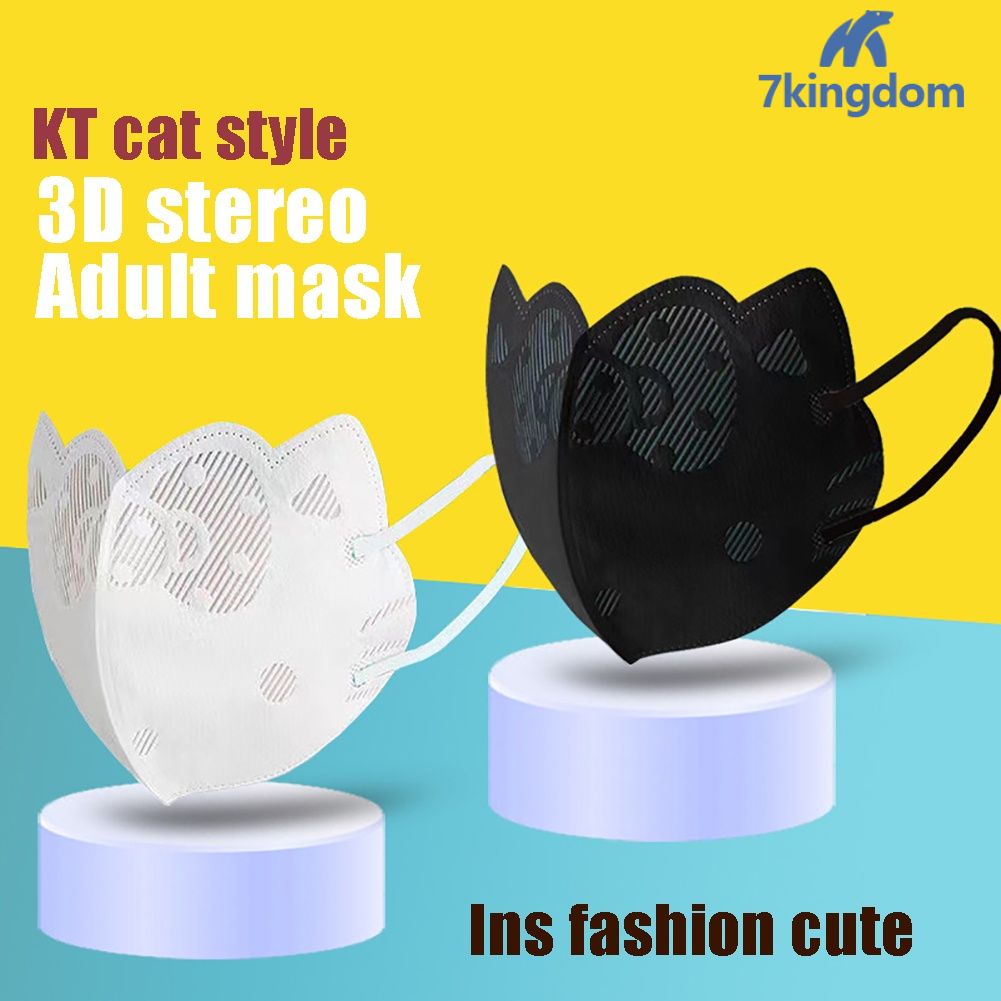 Có sẵn 10Pcs Dành cho người lớn KF94 mặt nạ HelloKitty Dễ Thương 3D in ấn cát dùng một lần 3 lớp mặt nạ-Đen Trắng COD