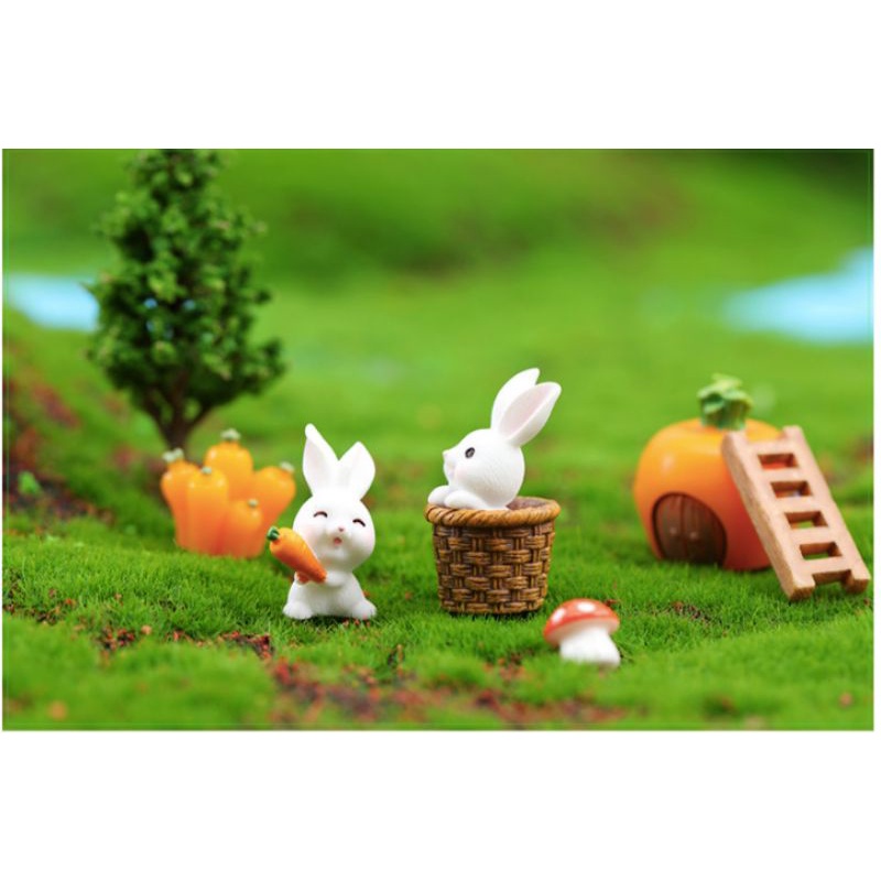 Decor trang trí bàn học bàn làm việc với tiểu cảnh terrarium mô hình nhà thỏ trắng