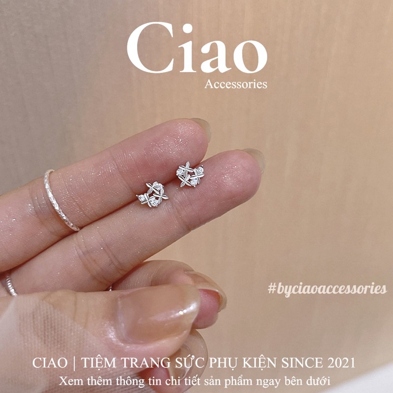 [HOẢ TỐC 1H] Khuyên tai/ Bông tai mạ bạc S925 thiết kế hoạ tiết đính đá Mia Tiny Ciao