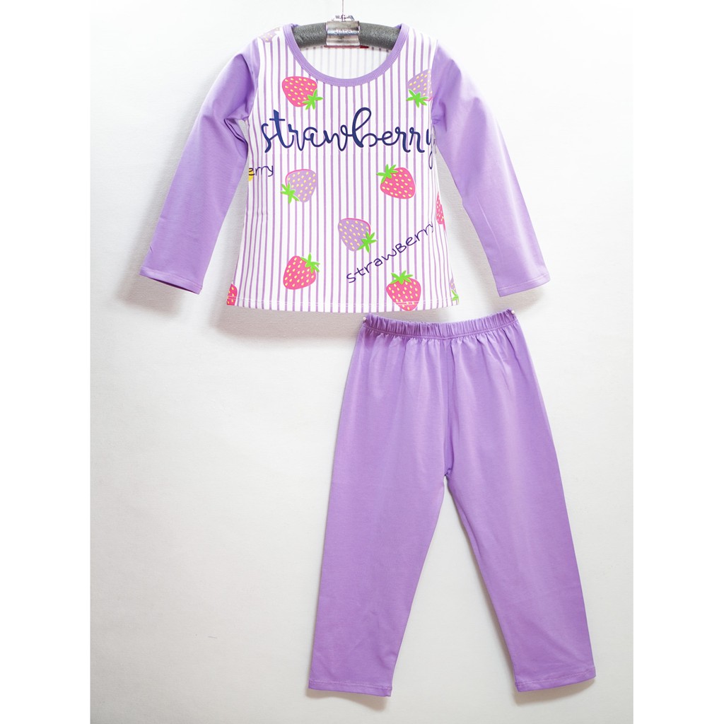 Bộ thun bé gái in quả dâu size nhỏ