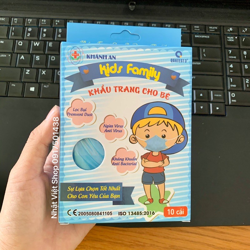 Khẩu trang Khánh An Kid Family 4 lớp cho bé từ 2-6 tuổi (Hộp 10 cái)