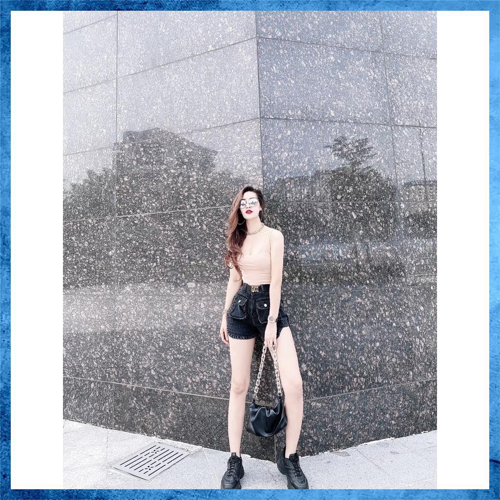 [Mã HUONGZOZO giảm 10K đơn 499K] Quần shorts jeans trơn, quần sooc bò lưng cao túi hộp xẻ sườn. Mã S0115 | BigBuy360 - bigbuy360.vn