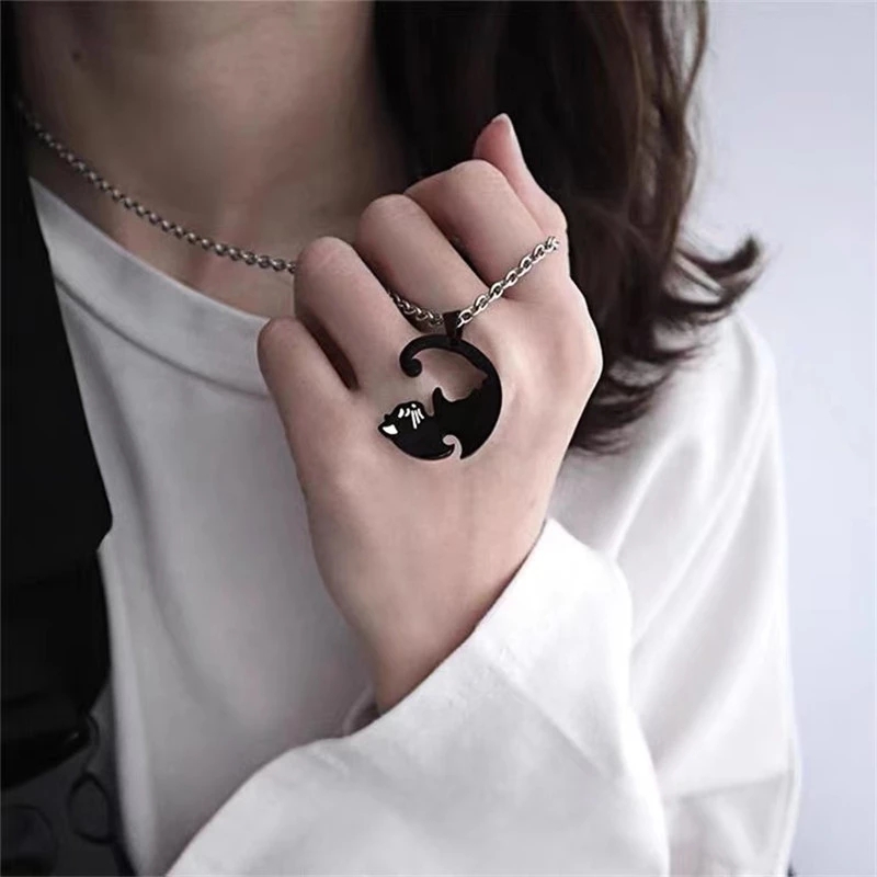 Vòng cổ cặp đôi phối mặt ghép hình mèo âm dương thời trang