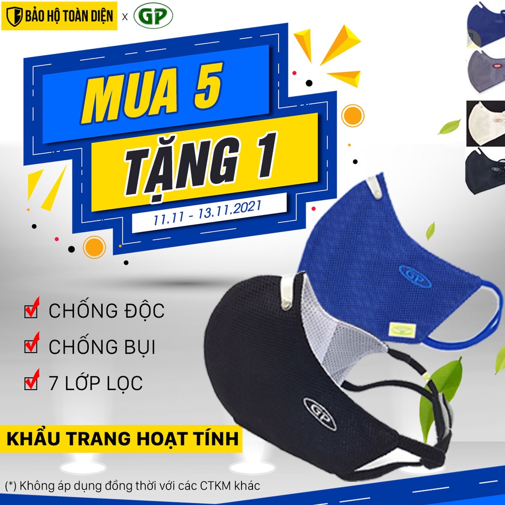 Khẩu trang GP Standard than hoạt tính, cản bụi, khử mùi (giặt được)