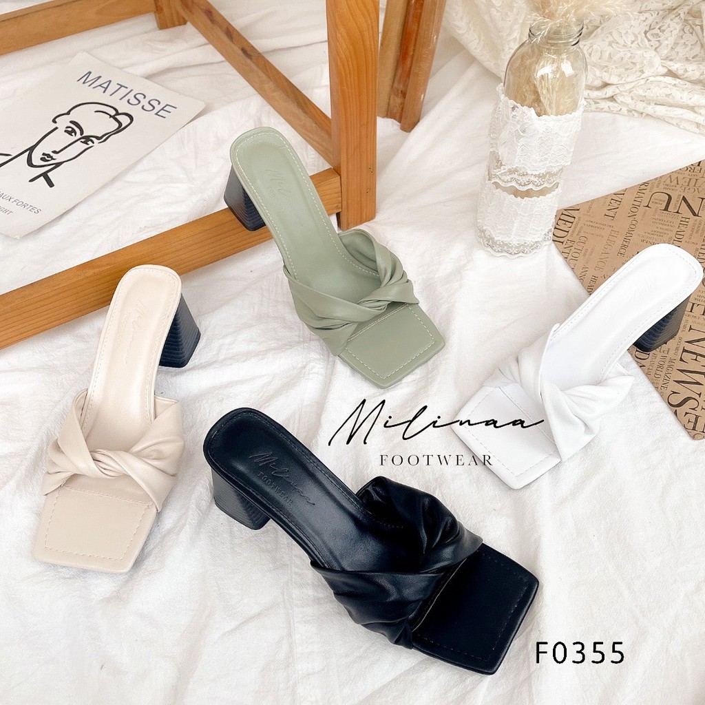 DÉP NỮ GÓT TRỤ GỖ 5P BẢN NGANG XOẮN NHÚN F0355