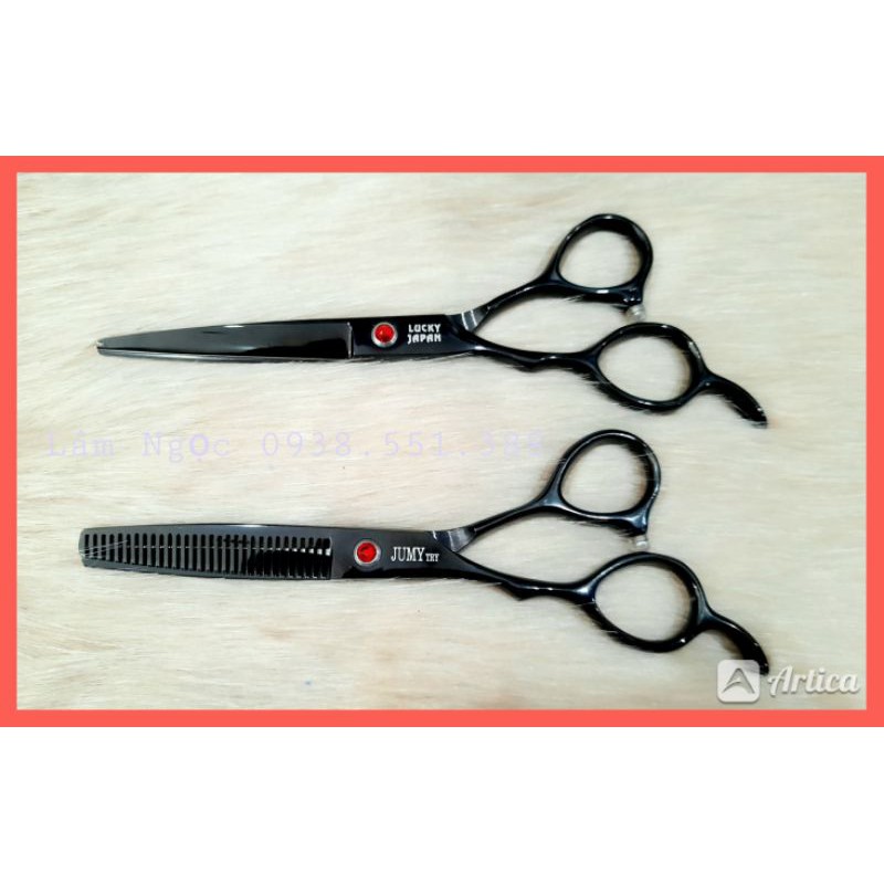 Cặp kéo Cắt LUCKY &amp; Tỉa JUMY nút đỏ Siêu Xịn Xò.