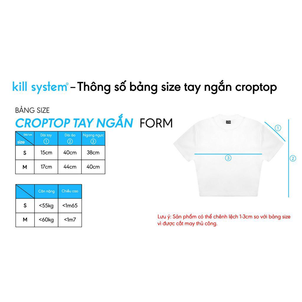 Áo thun croptop Kill System tay ngắn Alina màu kem thêu hình trái tim chất thun gân co giãn