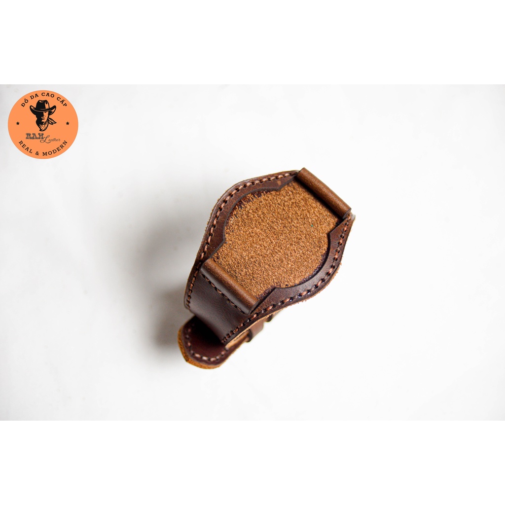 Dây đồng hồ da bò màu nâu đỏ - RAM Leather BX3 không lỗ Bền Đẹp