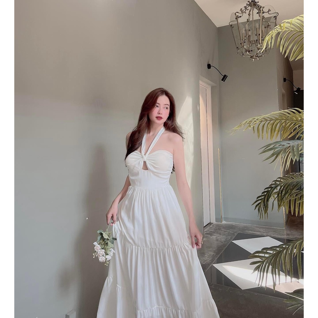 [Ảnh thật] Đầm maxi dây yếm khoét ngực lai bèo