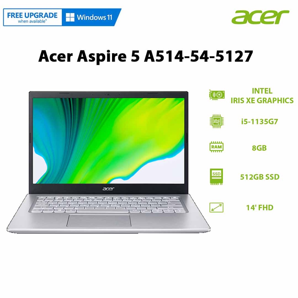 Laptop Acer Aspire 5 A514-54-5127 (i5-1135G7 | 8GB | 512GB | Intel Iris Xe Graphics | 14' FHD | Win 11)