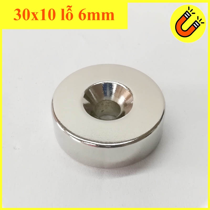 Nam châm đất hiếm loại có lỗ 30x10 lỗ 6mm từ tính siêu mạnh