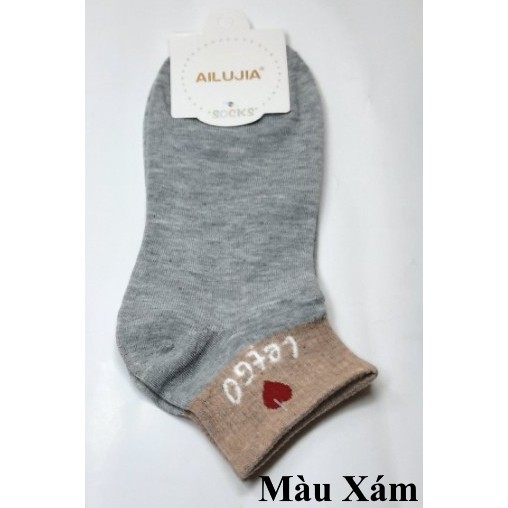 TẤT VỚ NỮ CỔ NGẮN In trái tim letgo trên cổ vớ Chất liệu thun cotton Thoáng mát Thấm hút mồ hôi Nhãn hiệu AILUJIA