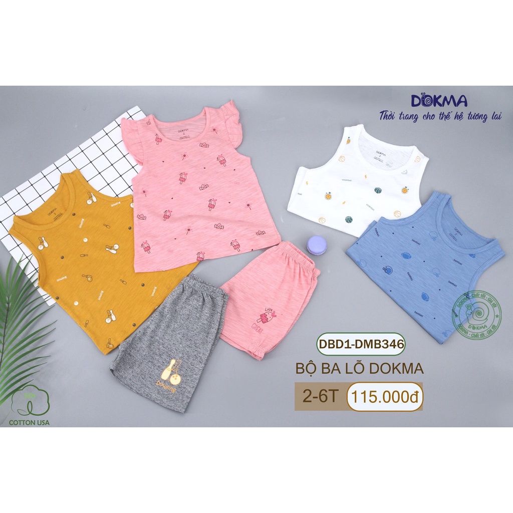 [Chính Hãng] Bộ ba lỗ quần đùi cotton trẻ em DBD1-DMB346 Dokma