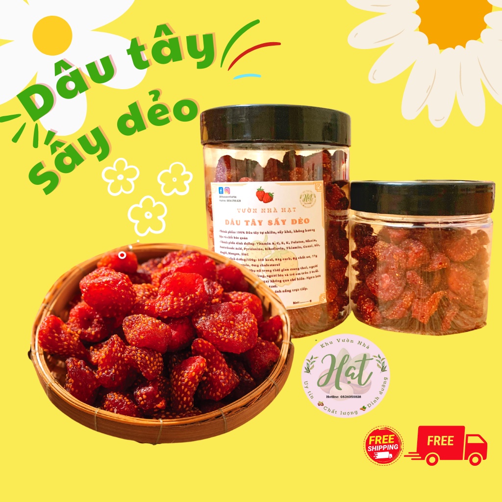 Dâu Tây Sấy Dẻo Đà Lạt, ô mai Dâu, Hoa Quả Sấy Mứt Tết, chua nhẹ, ăn vặt - 500g