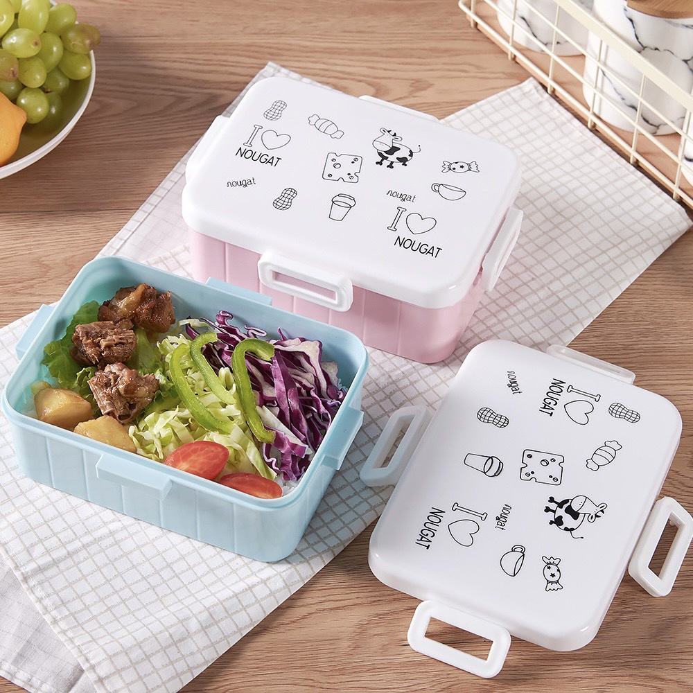 Hộp Đựng Cơm Trưa Nhựa 1 Ngăn Đơn Giản Tiện Ích Cho Học Sinh, Nhân Viên Kích Thước ~16x12x7cm