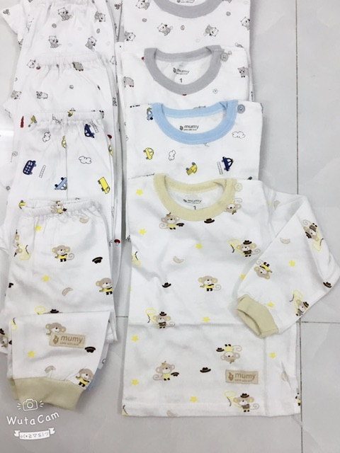 Bộ cotton dài tay khuy vai cho bé 0-12 tháng