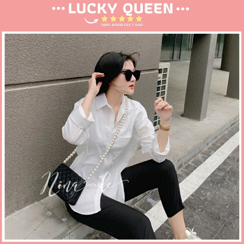 Áo sơ mi trắng trơn basic mặc đi học đi làm kiểu dáng Hàn Quốc trẻ trung đơn giản