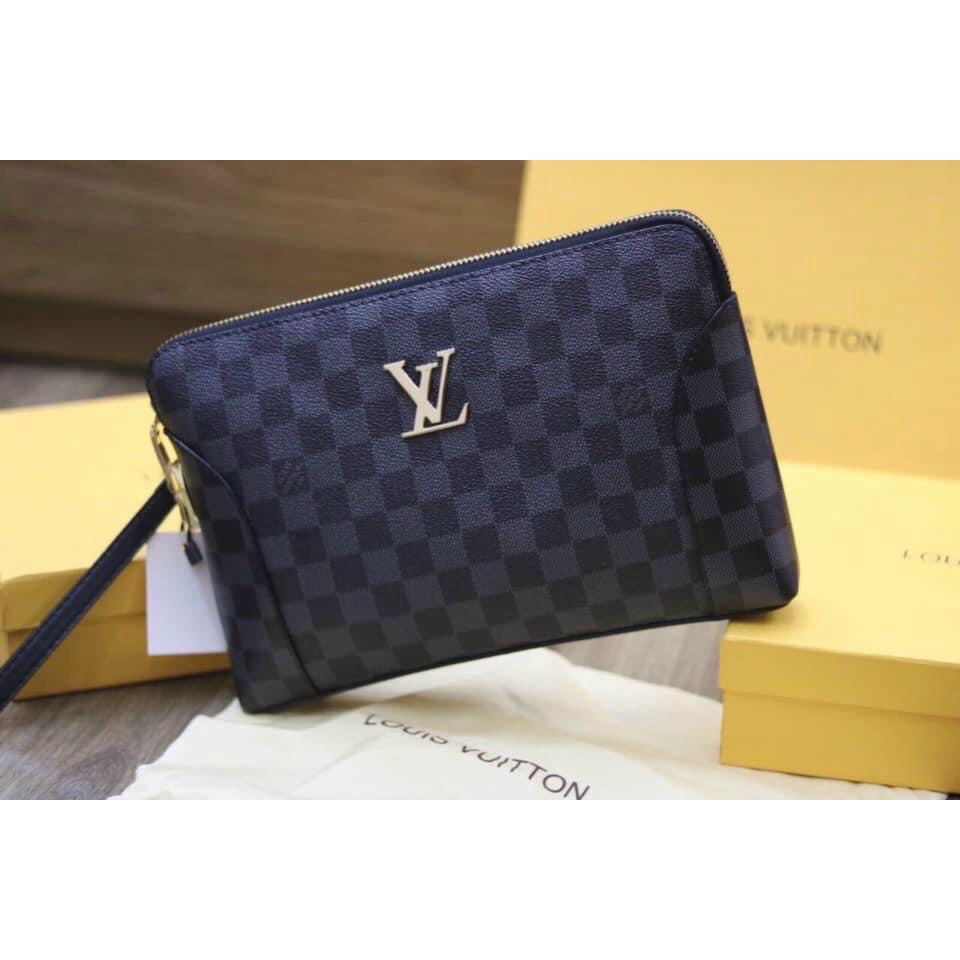 túi ví Clutch kẻ caro xanh LV sang trọng mấu mới nhất năm 2022 ảnh thật 100%